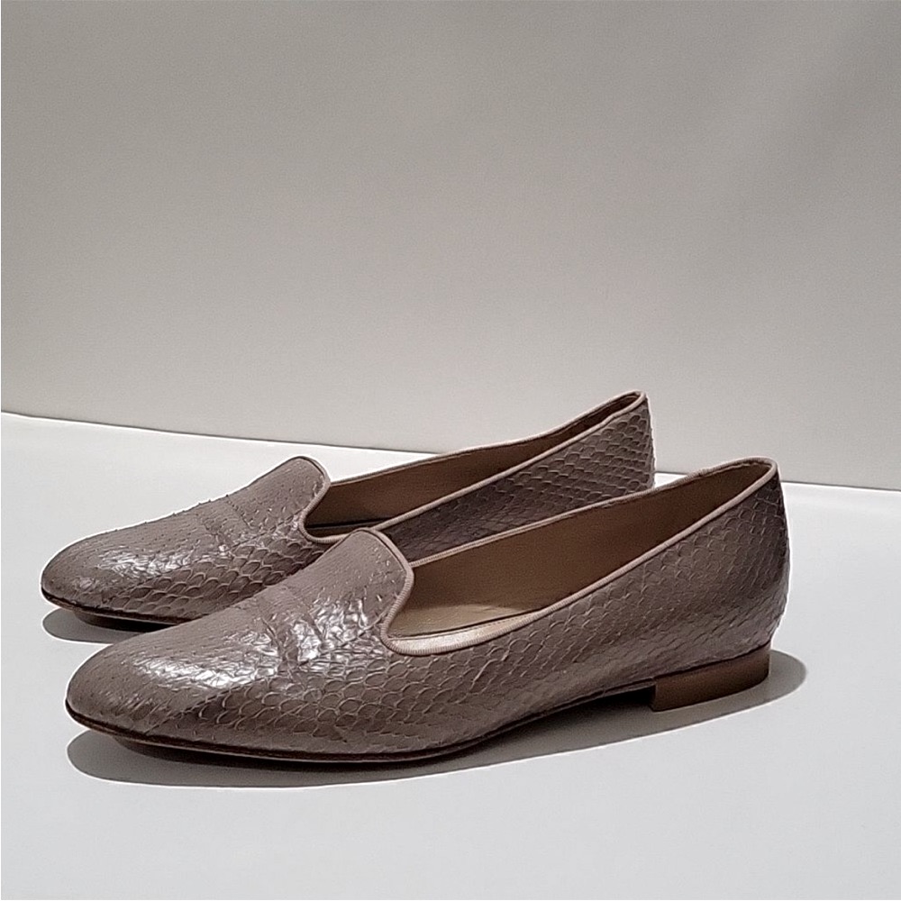 Lafayette 148 New York Brown Beige Textured Snake Leather Flats Loafers